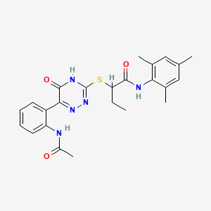 2-{[6-(2-Acetamidophenyl)-5-oxo-4,5-dihydro-1,2,4-triazin-3-YL]sulfanyl}-N-(2,4,6-trimethylphenyl)butanamide