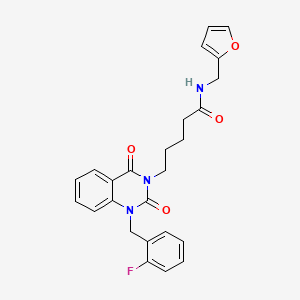 molecular formula C25H24FN3O4 B11280872 5-[1-(2-fluorobenzyl)-2,4-dioxo-1,4-dihydroquinazolin-3(2H)-yl]-N-(2-furylmethyl)pentanamide 