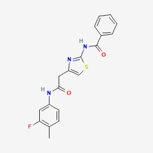 molecular formula C19H16FN3O2S B11280885 N-(4-(2-((3-fluoro-4-methylphenyl)amino)-2-oxoethyl)thiazol-2-yl)benzamide 