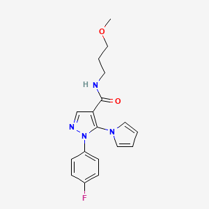 molecular formula C18H19FN4O2 B11280946 1-(4-fluorophenyl)-N-(3-methoxypropyl)-5-(1H-pyrrol-1-yl)-1H-pyrazole-4-carboxamide 