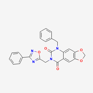 molecular formula C25H18N4O5 B11280954 5-benzyl-7-((3-phenyl-1,2,4-oxadiazol-5-yl)methyl)-[1,3]dioxolo[4,5-g]quinazoline-6,8(5H,7H)-dione 