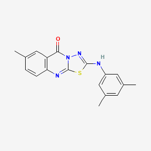 molecular formula C18H16N4OS B11280976 2-((3,5-dimethylphenyl)amino)-7-methyl-5H-[1,3,4]thiadiazolo[2,3-b]quinazolin-5-one 