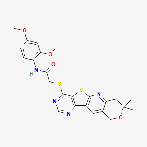 molecular formula C24H24N4O4S2 B11280990 N-(2,4-dimethoxyphenyl)-2-[(5,5-dimethyl-6-oxa-17-thia-2,12,14-triazatetracyclo[8.7.0.03,8.011,16]heptadeca-1,3(8),9,11,13,15-hexaen-15-yl)sulfanyl]acetamide 