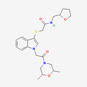 molecular formula C23H31N3O4S B11281083 2-((1-(2-(2,6-dimethylmorpholino)-2-oxoethyl)-1H-indol-3-yl)thio)-N-((tetrahydrofuran-2-yl)methyl)acetamide 