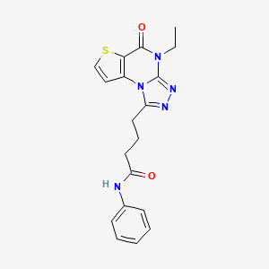 molecular formula C19H19N5O2S B11281102 4-(4-ethyl-5-oxo-4,5-dihydrothieno[2,3-e][1,2,4]triazolo[4,3-a]pyrimidin-1-yl)-N-phenylbutanamide 