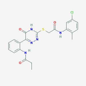 molecular formula C21H20ClN5O3S B11281176 N-{2-[3-({[(5-Chloro-2-methylphenyl)carbamoyl]methyl}sulfanyl)-5-oxo-4,5-dihydro-1,2,4-triazin-6-YL]phenyl}propanamide 