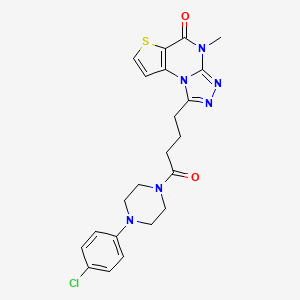 molecular formula C22H23ClN6O2S B11281179 1-{4-[4-(4-Chlorophenyl)piperazino]-4-oxobutyl}-4-methylthieno[2,3-E][1,2,4]triazolo[4,3-A]pyrimidin-5(4H)-one 