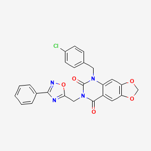 molecular formula C25H17ClN4O5 B11281221 5-(4-chlorobenzyl)-7-((3-phenyl-1,2,4-oxadiazol-5-yl)methyl)-[1,3]dioxolo[4,5-g]quinazoline-6,8(5H,7H)-dione 