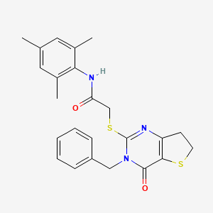 molecular formula C24H25N3O2S2 B11281233 2-((3-benzyl-4-oxo-3,4,6,7-tetrahydrothieno[3,2-d]pyrimidin-2-yl)thio)-N-mesitylacetamide 