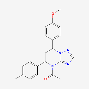 molecular formula C21H22N4O2 B11281239 1-[7-(4-methoxyphenyl)-5-(4-methylphenyl)-6,7-dihydro[1,2,4]triazolo[1,5-a]pyrimidin-4(5H)-yl]ethanone 