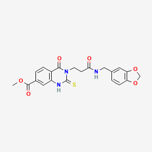 molecular formula C21H19N3O6S B11281246 methyl 3-(2-{[(2H-1,3-benzodioxol-5-yl)methyl]carbamoyl}ethyl)-4-oxo-2-sulfanylidene-1,2,3,4-tetrahydroquinazoline-7-carboxylate 