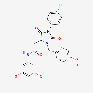 molecular formula C27H26ClN3O6 B11281253 2-[1-(4-chlorophenyl)-3-(4-methoxybenzyl)-2,5-dioxoimidazolidin-4-yl]-N-(3,5-dimethoxyphenyl)acetamide 