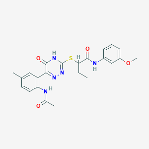 molecular formula C23H25N5O4S B11281285 2-{[6-(2-Acetamido-5-methylphenyl)-5-oxo-4,5-dihydro-1,2,4-triazin-3-YL]sulfanyl}-N-(3-methoxyphenyl)butanamide 