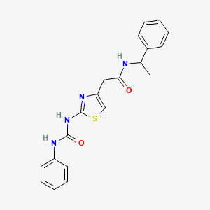 molecular formula C20H20N4O2S B11281315 N-(1-phenylethyl)-2-(2-(3-phenylureido)thiazol-4-yl)acetamide 