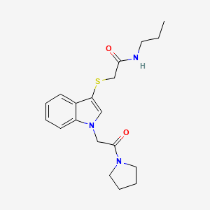 2-((1-(2-oxo-2-(pyrrolidin-1-yl)ethyl)-1H-indol-3-yl)thio)-N-propylacetamide