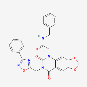 molecular formula C27H21N5O6 B11281357 N-benzyl-2-(6,8-dioxo-7-((3-phenyl-1,2,4-oxadiazol-5-yl)methyl)-7,8-dihydro-[1,3]dioxolo[4,5-g]quinazolin-5(6H)-yl)acetamide 