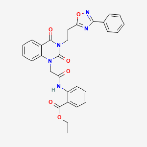 ethyl 2-(2-(2,4-dioxo-3-(2-(3-phenyl-1,2,4-oxadiazol-5-yl)ethyl)-3,4-dihydroquinazolin-1(2H)-yl)acetamido)benzoate