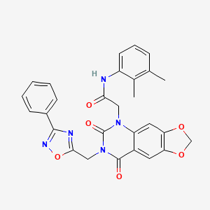 molecular formula C28H23N5O6 B11281382 N-(2,3-dimethylphenyl)-2-(6,8-dioxo-7-((3-phenyl-1,2,4-oxadiazol-5-yl)methyl)-7,8-dihydro-[1,3]dioxolo[4,5-g]quinazolin-5(6H)-yl)acetamide 