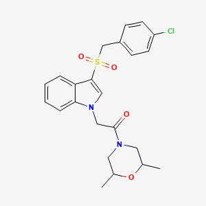 molecular formula C23H25ClN2O4S B11281385 2-(3-((4-chlorobenzyl)sulfonyl)-1H-indol-1-yl)-1-(2,6-dimethylmorpholino)ethanone 