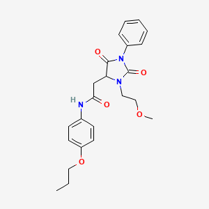 molecular formula C23H27N3O5 B11281397 2-[3-(2-methoxyethyl)-2,5-dioxo-1-phenylimidazolidin-4-yl]-N-(4-propoxyphenyl)acetamide 