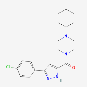 molecular formula C20H25ClN4O B11281401 1-[3-(4-Chlorophenyl)-1H-pyrazole-5-carbonyl]-4-cyclohexylpiperazine 