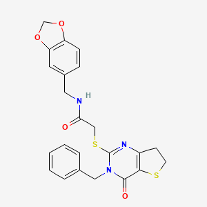 molecular formula C23H21N3O4S2 B11281463 N-(benzo[d][1,3]dioxol-5-ylmethyl)-2-((3-benzyl-4-oxo-3,4,6,7-tetrahydrothieno[3,2-d]pyrimidin-2-yl)thio)acetamide 