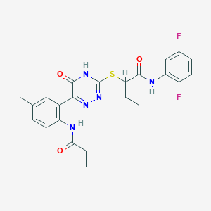 N-(2,5-Difluorophenyl)-2-{[6-(5-methyl-2-propanamidophenyl)-5-oxo-4,5-dihydro-1,2,4-triazin-3-YL]sulfanyl}butanamide