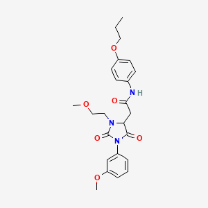 molecular formula C24H29N3O6 B11281509 2-[3-(2-methoxyethyl)-1-(3-methoxyphenyl)-2,5-dioxoimidazolidin-4-yl]-N-(4-propoxyphenyl)acetamide 