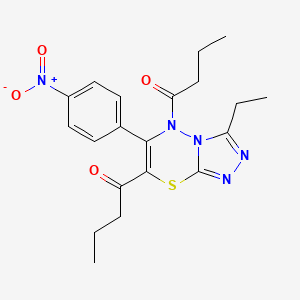 molecular formula C20H23N5O4S B11281523 1,1'-(3-ethyl-6-(4-nitrophenyl)-5H-[1,2,4]triazolo[3,4-b][1,3,4]thiadiazine-5,7-diyl)bis(butan-1-one) 