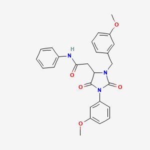 molecular formula C26H25N3O5 B11281592 2-[3-(3-methoxybenzyl)-1-(3-methoxyphenyl)-2,5-dioxoimidazolidin-4-yl]-N-phenylacetamide 