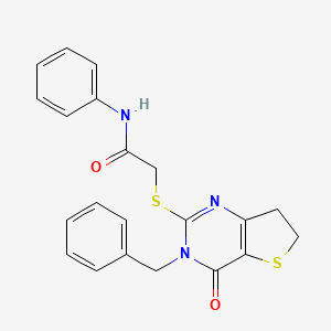 molecular formula C21H19N3O2S2 B11281620 2-((3-benzyl-4-oxo-3,4,6,7-tetrahydrothieno[3,2-d]pyrimidin-2-yl)thio)-N-phenylacetamide 