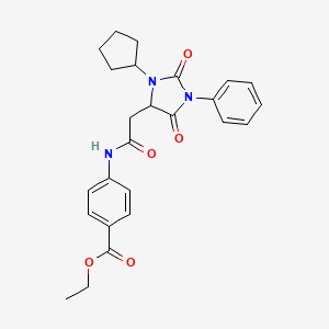 Ethyl 4-{[(3-cyclopentyl-2,5-dioxo-1-phenylimidazolidin-4-yl)acetyl]amino}benzoate