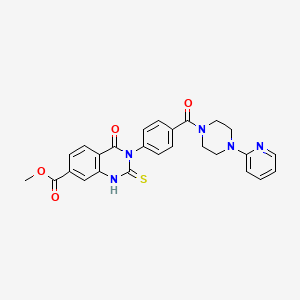 molecular formula C26H23N5O4S B11281674 Methyl 4-oxo-3-(4-(4-(pyridin-2-yl)piperazine-1-carbonyl)phenyl)-2-thioxo-1,2,3,4-tetrahydroquinazoline-7-carboxylate 