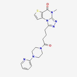 molecular formula C21H23N7O2S B11281714 4-Methyl-1-{4-oxo-4-[4-(2-pyridyl)piperazino]butyl}thieno[2,3-E][1,2,4]triazolo[4,3-A]pyrimidin-5(4H)-one 