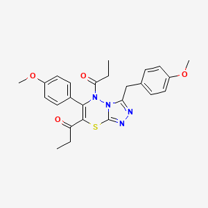 molecular formula C25H26N4O4S B11281716 1-[6-(4-Methoxyphenyl)-3-[(4-methoxyphenyl)methyl]-7-propanoyl-5H-[1,2,4]triazolo[3,4-B][1,3,4]thiadiazin-5-YL]propan-1-one 