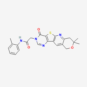 molecular formula C23H22N4O3S B11281787 2-(5,5-dimethyl-15-oxo-6-oxa-17-thia-2,12,14-triazatetracyclo[8.7.0.03,8.011,16]heptadeca-1,3(8),9,11(16),12-pentaen-14-yl)-N-(2-methylphenyl)acetamide 