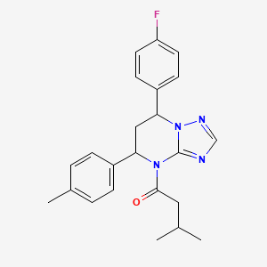 molecular formula C23H25FN4O B11281813 1-[7-(4-fluorophenyl)-5-(4-methylphenyl)-6,7-dihydro[1,2,4]triazolo[1,5-a]pyrimidin-4(5H)-yl]-3-methylbutan-1-one 