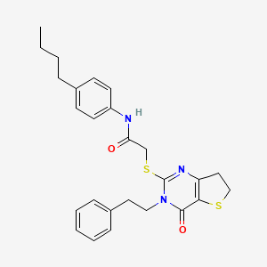 molecular formula C26H29N3O2S2 B11281825 N-(4-butylphenyl)-2-((4-oxo-3-phenethyl-3,4,6,7-tetrahydrothieno[3,2-d]pyrimidin-2-yl)thio)acetamide 