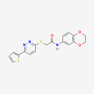 molecular formula C18H15N3O3S2 B11281827 N-(2,3-Dihydro-1,4-benzodioxin-6-YL)-2-{[6-(thiophen-2-YL)pyridazin-3-YL]sulfanyl}acetamide 