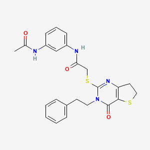 molecular formula C24H24N4O3S2 B11281845 N-(3-acetamidophenyl)-2-((4-oxo-3-phenethyl-3,4,6,7-tetrahydrothieno[3,2-d]pyrimidin-2-yl)thio)acetamide 