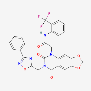 molecular formula C27H18F3N5O6 B11281846 2-(6,8-dioxo-7-((3-phenyl-1,2,4-oxadiazol-5-yl)methyl)-7,8-dihydro-[1,3]dioxolo[4,5-g]quinazolin-5(6H)-yl)-N-(2-(trifluoromethyl)phenyl)acetamide 