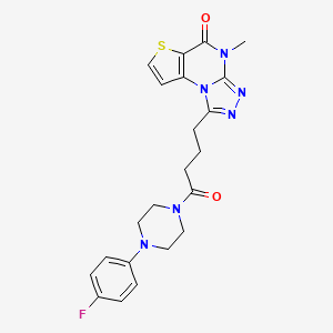 molecular formula C22H23FN6O2S B11281865 1-{4-[4-(4-Fluorophenyl)piperazino]-4-oxobutyl}-4-methylthieno[2,3-E][1,2,4]triazolo[4,3-A]pyrimidin-5(4H)-one 