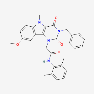 molecular formula C29H28N4O4 B11281905 2-(3-benzyl-8-methoxy-5-methyl-2,4-dioxo-2,3,4,5-tetrahydro-1H-pyrimido[5,4-b]indol-1-yl)-N-(2,6-dimethylphenyl)acetamide 