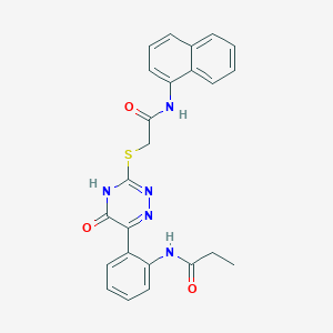 molecular formula C24H21N5O3S B11281917 N-{2-[3-({[(Naphthalen-1-YL)carbamoyl]methyl}sulfanyl)-5-oxo-4,5-dihydro-1,2,4-triazin-6-YL]phenyl}propanamide 