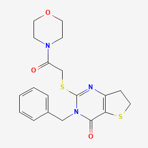 molecular formula C19H21N3O3S2 B11281988 3-benzyl-2-((2-morpholino-2-oxoethyl)thio)-6,7-dihydrothieno[3,2-d]pyrimidin-4(3H)-one 