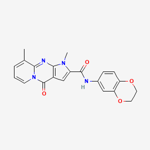 molecular formula C21H18N4O4 B11282000 N-(2,3-dihydro-1,4-benzodioxin-6-yl)-1,9-dimethyl-4-oxo-1,4-dihydropyrido[1,2-a]pyrrolo[2,3-d]pyrimidine-2-carboxamide 