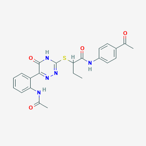 molecular formula C23H23N5O4S B11282008 N-(4-Acetylphenyl)-2-{[6-(2-acetamidophenyl)-5-oxo-4,5-dihydro-1,2,4-triazin-3-YL]sulfanyl}butanamide 