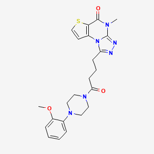 molecular formula C23H26N6O3S B11282054 12-{4-[4-(2-Methoxyphenyl)piperazin-1-yl]-4-oxobutyl}-8-methyl-5-thia-1,8,10,11-tetraazatricyclo[7.3.0.0^{2,6}]dodeca-2(6),3,9,11-tetraen-7-one 