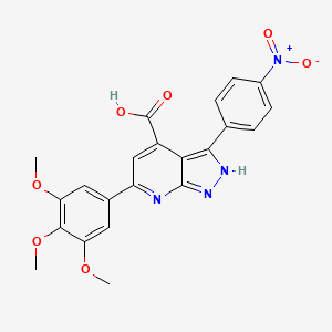 molecular formula C22H18N4O7 B11282073 3-(4-nitrophenyl)-6-(3,4,5-trimethoxyphenyl)-1H-pyrazolo[3,4-b]pyridine-4-carboxylic acid 