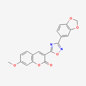 molecular formula C19H12N2O6 B11282127 3-[3-(1,3-benzodioxol-5-yl)-1,2,4-oxadiazol-5-yl]-7-methoxy-2H-chromen-2-one 